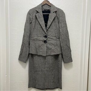 Avenue Montaigne Wool Houndstooth Skirt Suit Set